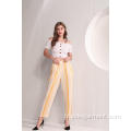 Pantalon d&#39;été en viscose rayé jaune